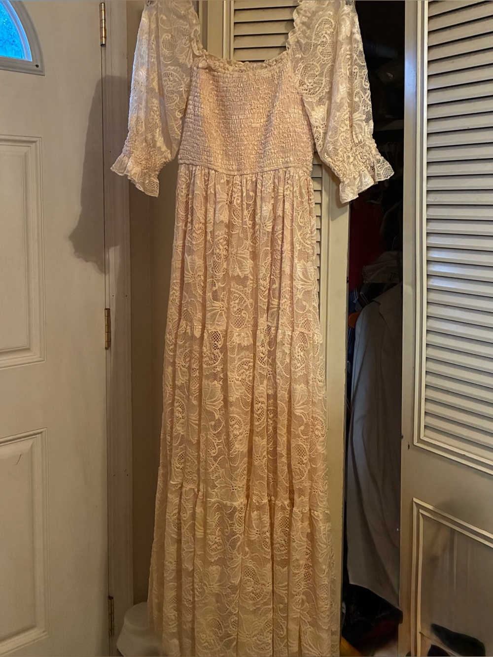 NWT’s Meerokeety Women's Lace Maxi Dress - Cream Puff-Sleeve Boho Dress size S
